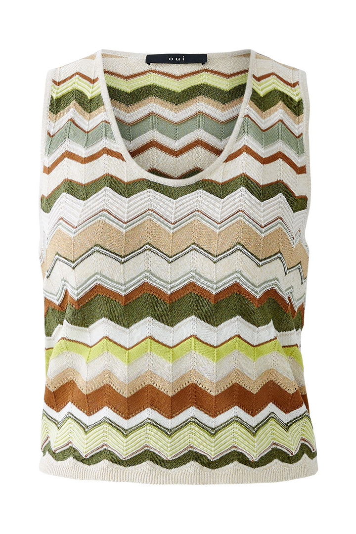 Oui Knitted Top Sleeveless Stripes Light Stone Green 93520 0706 - Olivia Grace Fashion