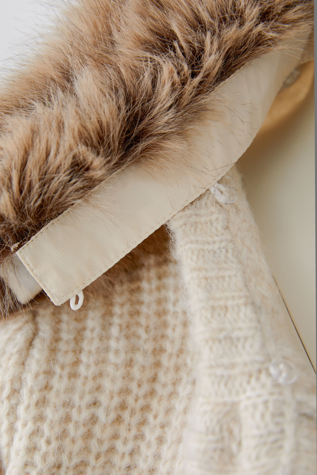 Oui Faux Fur Collar Light Beige Melange Knit Jacket at Olivia Grace Fashion
