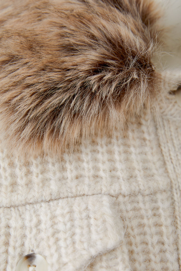 Oui Faux Fur Collar Light Beige Melange Knit Jacket at Olivia Grace Fashion