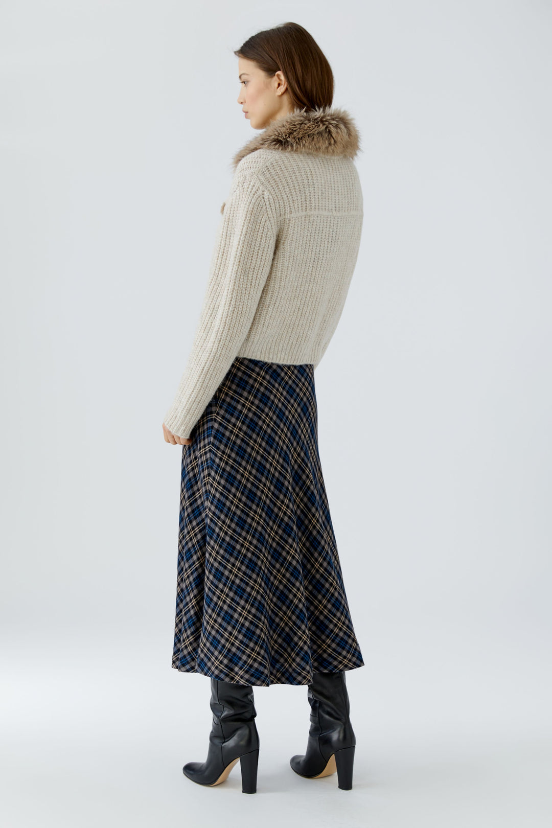 Oui Faux Fur Collar Light Beige Melange Knit Jacket at Olivia Grace Fashion