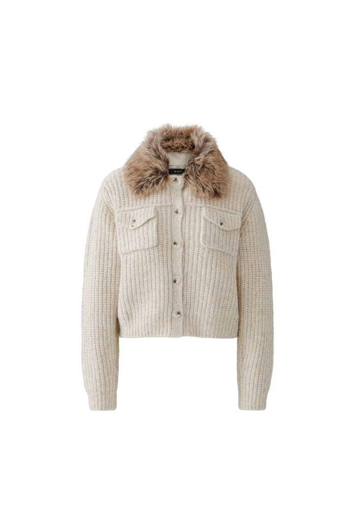 Oui Faux Fur Collar Light Beige Melange Knit Jacket at Olivia Grace Fashion