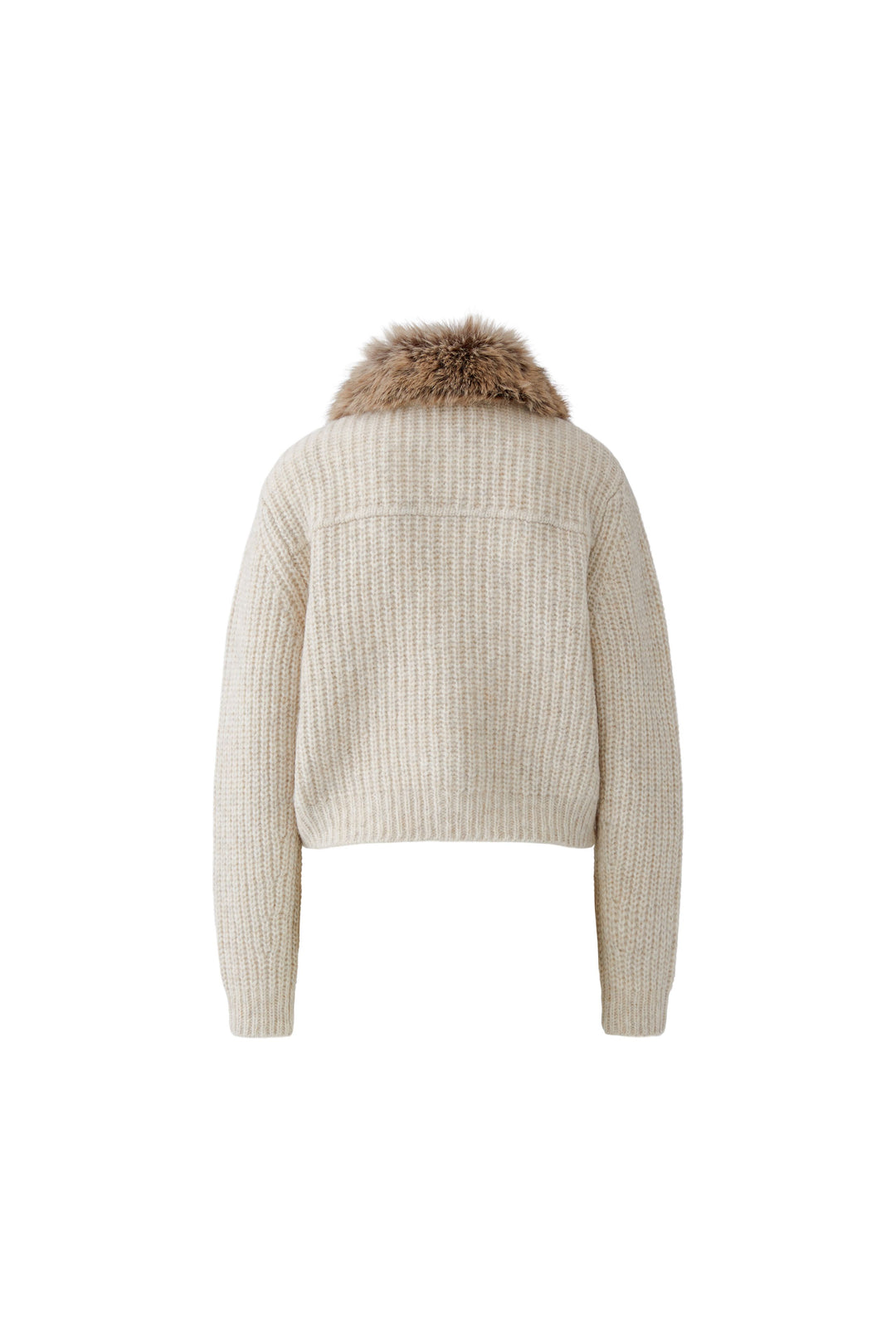 Oui Faux Fur Collar Light Beige Melange Knit Jacket at Olivia Grace Fashion