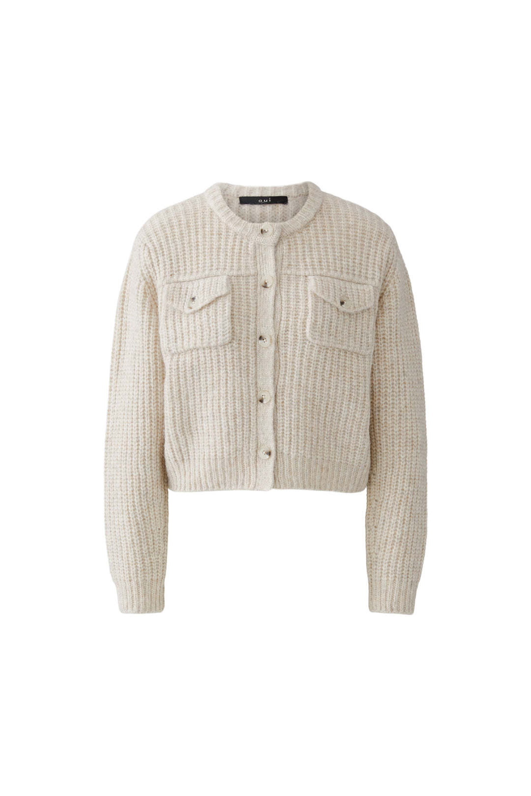 Oui Faux Fur Collar Light Beige Melange Knit Jacket at Olivia Grace Fashion