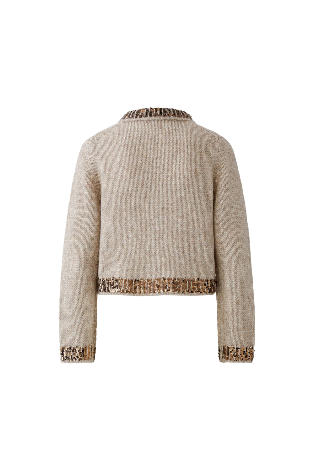 Oui Light Beige Melange Knit Sequin Trim Jacket 98941