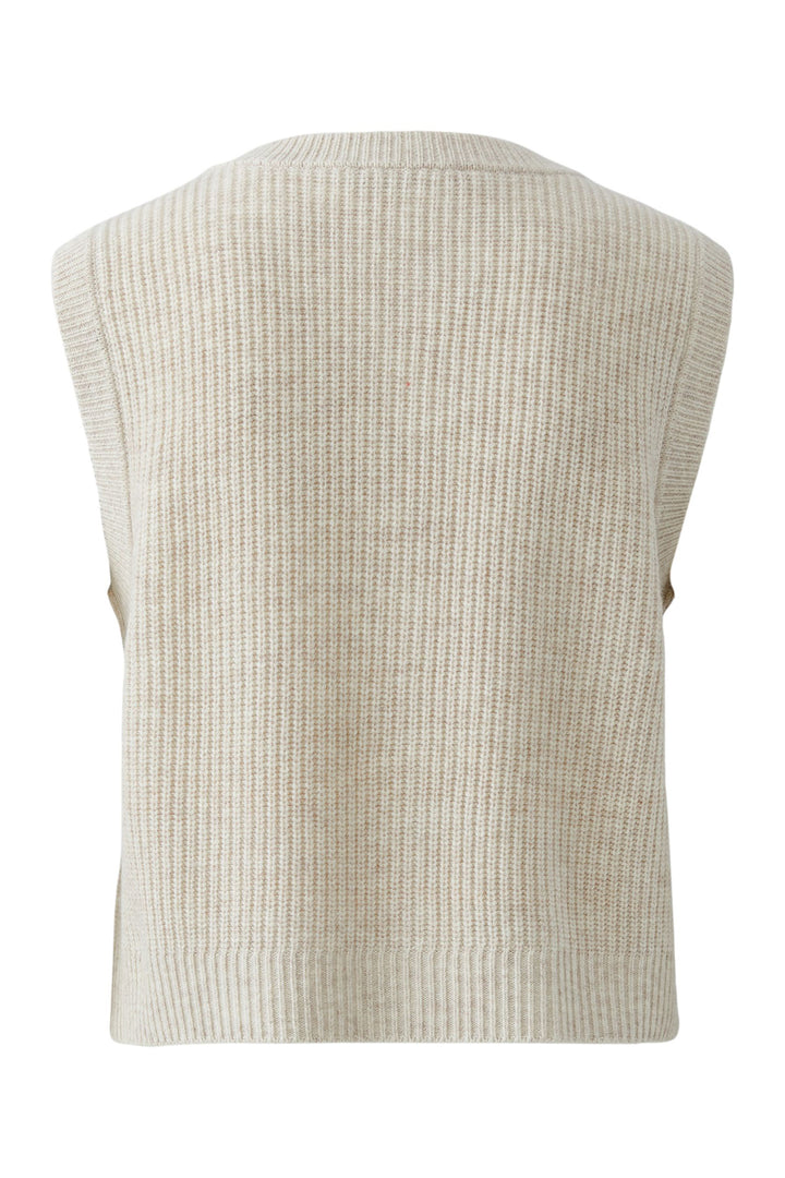 Oui 99864 Light Beige Melange Knitted Waistcoat at Olivia Grace Fashion