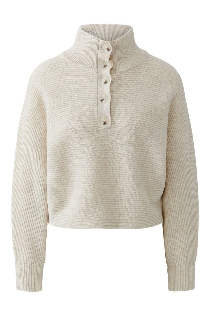 Oui Light Beige Melange funnel neck jumper at Olivia Grace Fashion