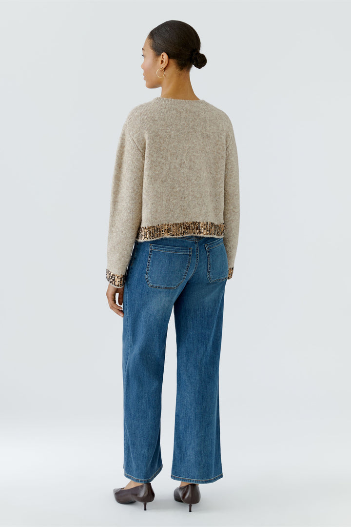 Oui Light Beige Melange Sequin Trim Jumper 98036