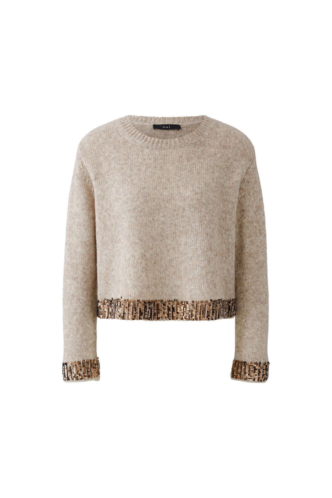 Oui Light Beige Melange Sequin Trim Jumper 98036