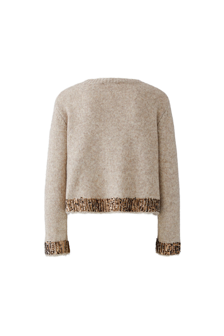 Oui Light Beige Melange Sequin Trim Jumper 98036
