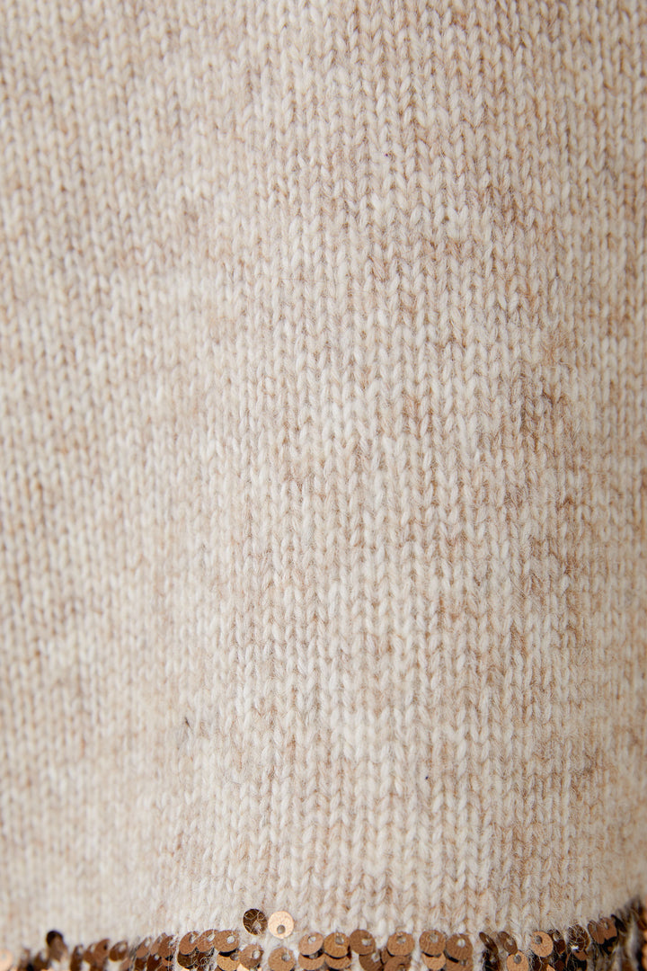 Oui Light Beige Melange Sequin Trim Jumper 98036