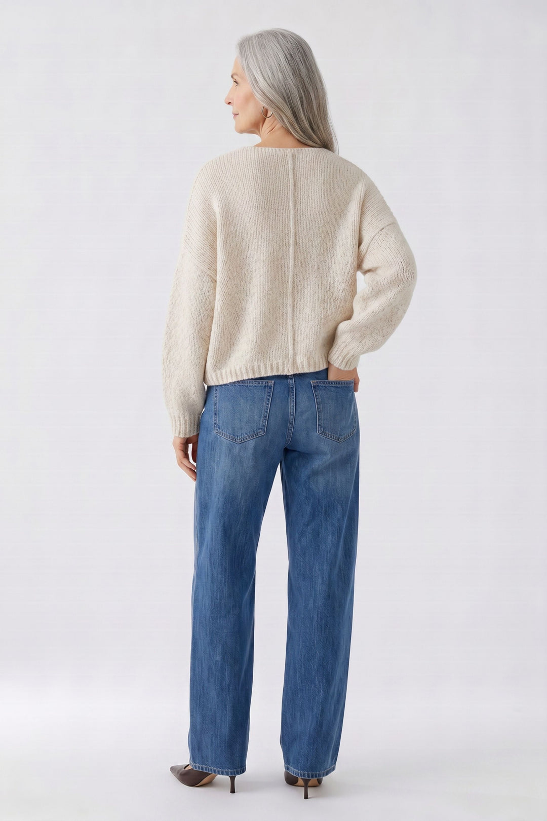 Oui Light Beige Melange V-Neck Jumper 98985