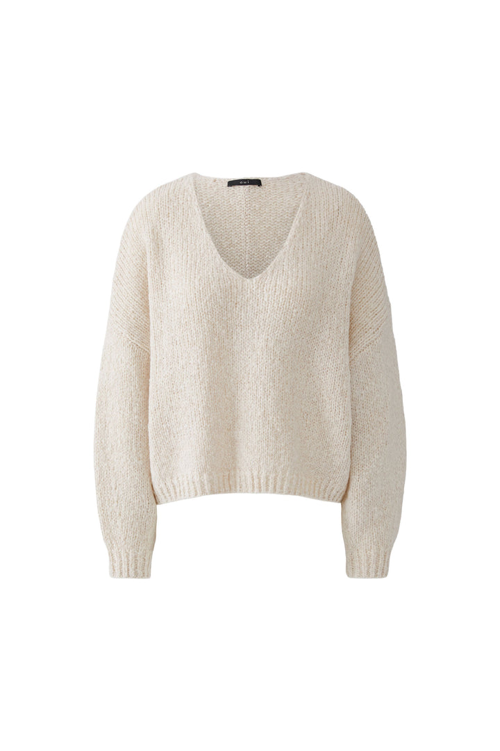 Oui Light Beige Melange V-Neck Jumper 98985