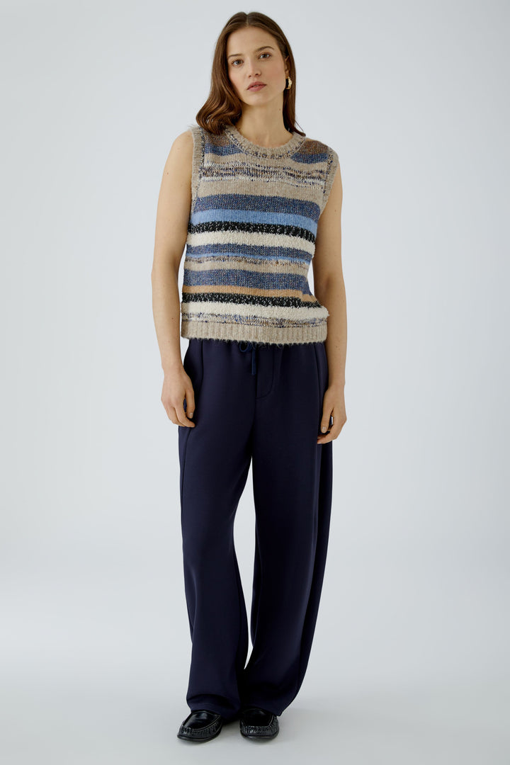 Oui Light Brown Blue Stripe Slipover Jumper 98041