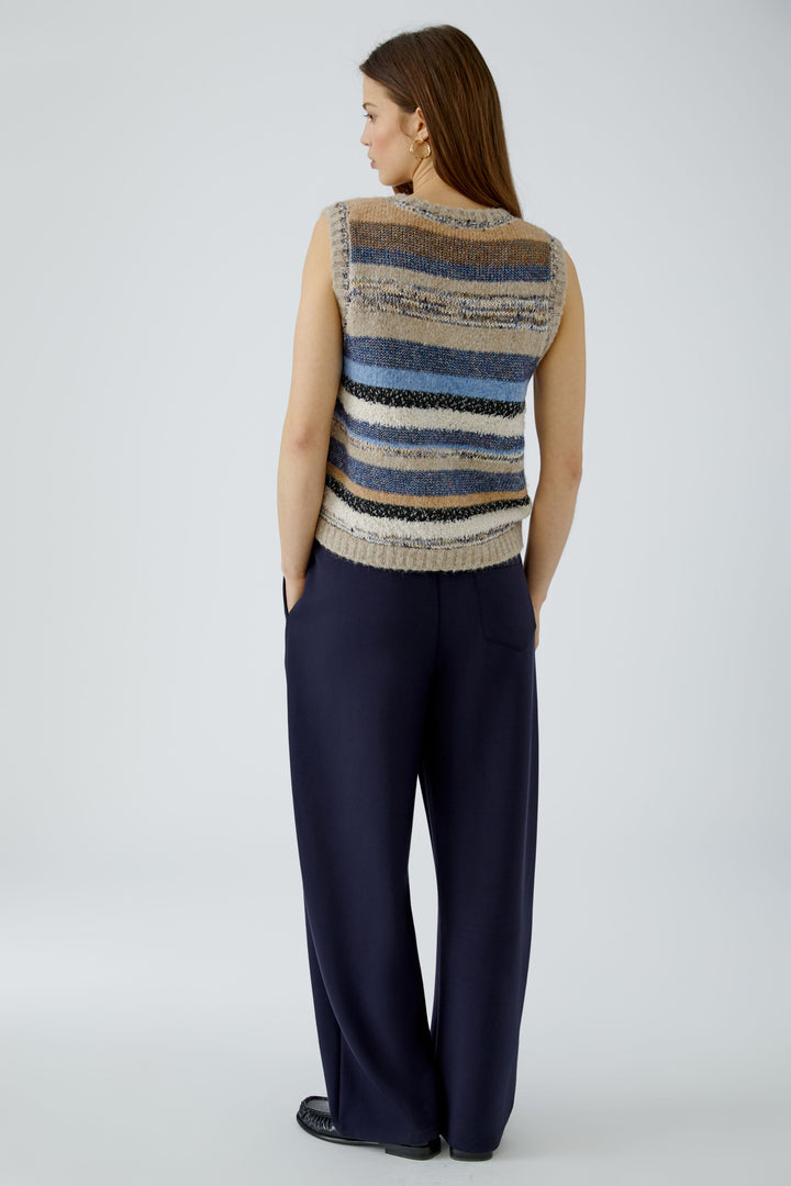 Oui Light Brown Blue Stripe Slipover Jumper 98041