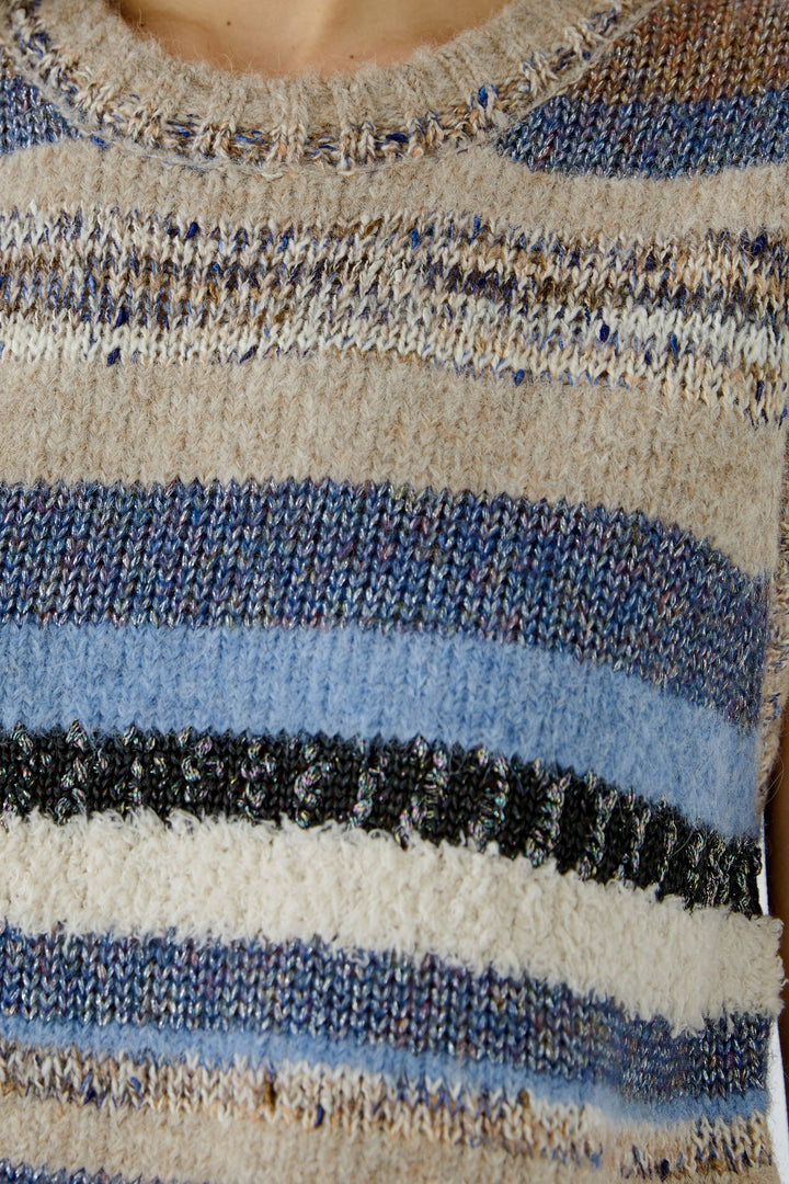Oui Light Brown Blue Stripe Slipover Jumper 98041