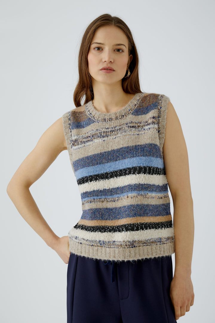 Oui Light Brown Blue Stripe Slipover Jumper 98041
