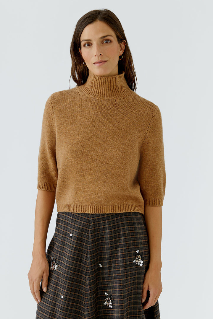 Oui Light Rosewood Brown Roll Neck Jumper 99806 7845, front view on model