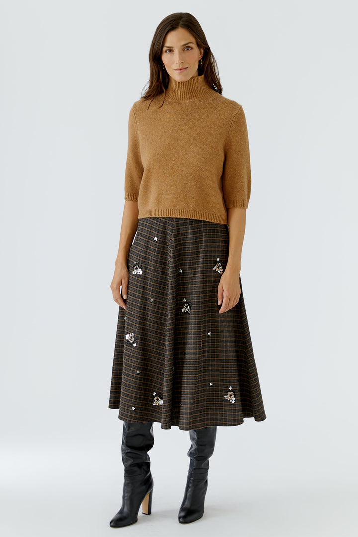 Oui Light Rosewood Brown Roll Neck Jumper 99806 7845, full length front view on model