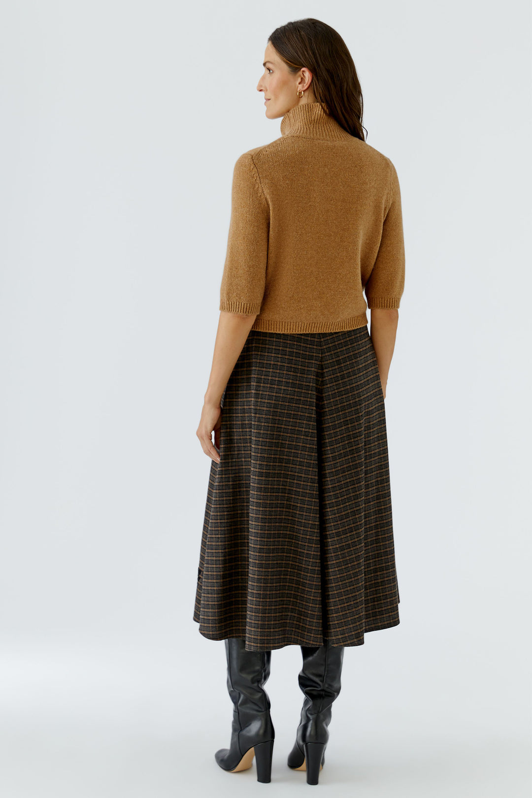 Oui Light Rosewood Brown Roll Neck Jumper 99806 7845, full length back view on model