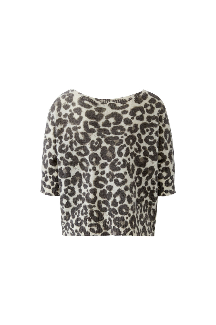 Oui light stone taupe animal print knit cardigan at Olivia Grace Fashion