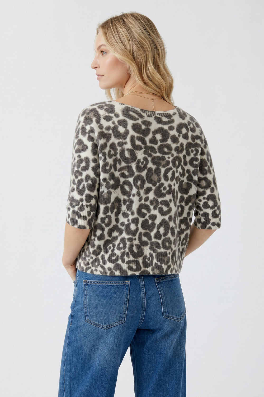 Oui light stone taupe animal print knit cardigan at Olivia Grace Fashion
