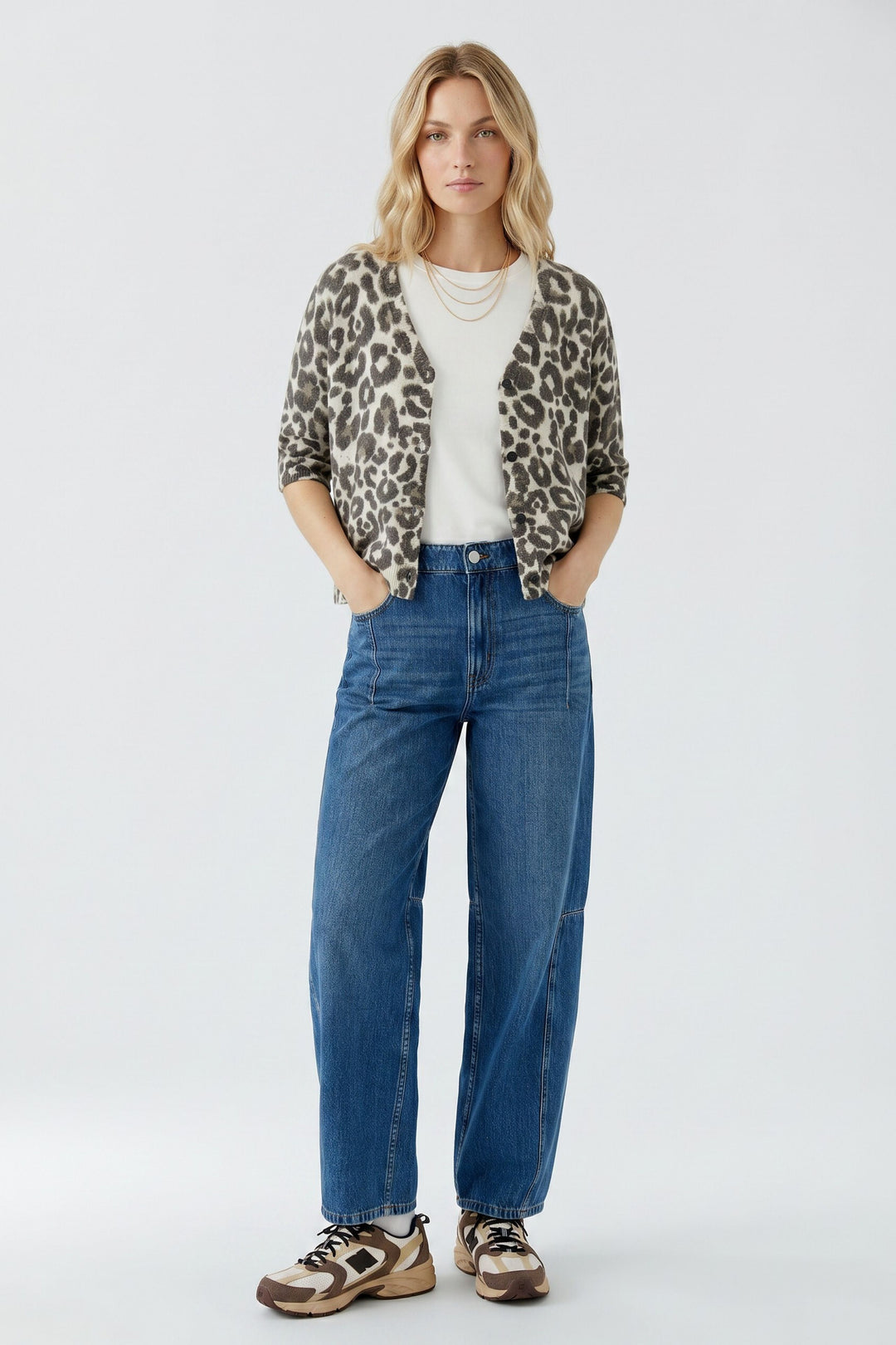 Oui light stone taupe animal print knit cardigan at Olivia Grace Fashion