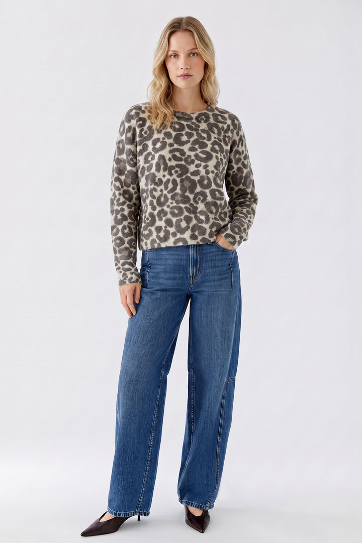 Oui Light Stone Taupe Jumper 97953 0708, full length front view on model