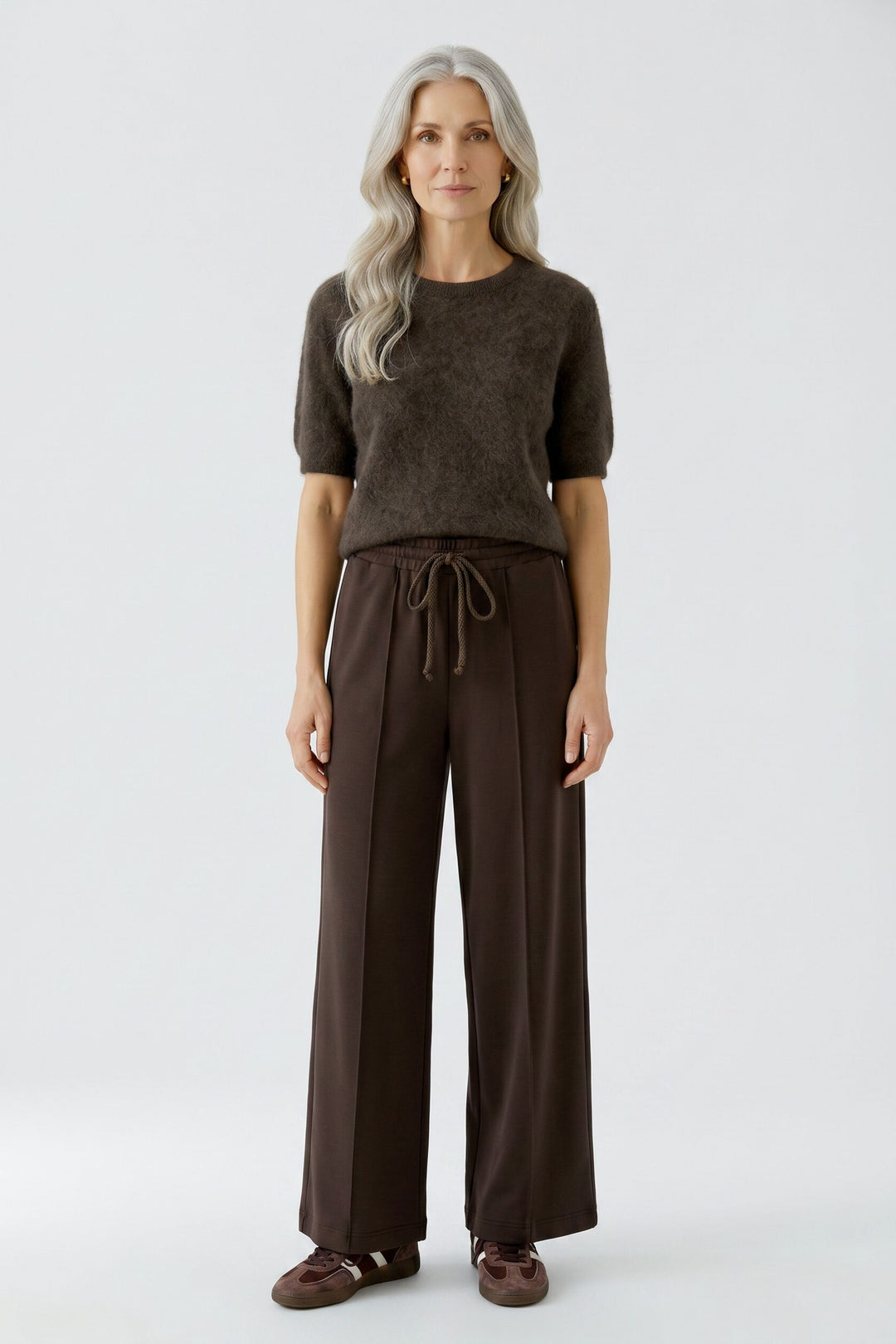 Oui Marlene Mulch Brown Drawstring Waist Jogger Trousers