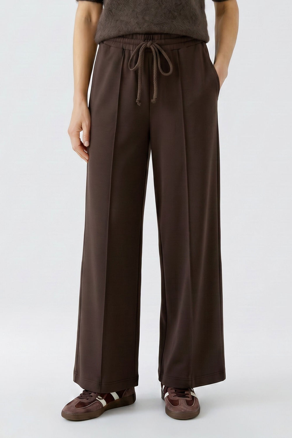 Oui Marlene Mulch Brown Drawstring Waist Jogger Trousers