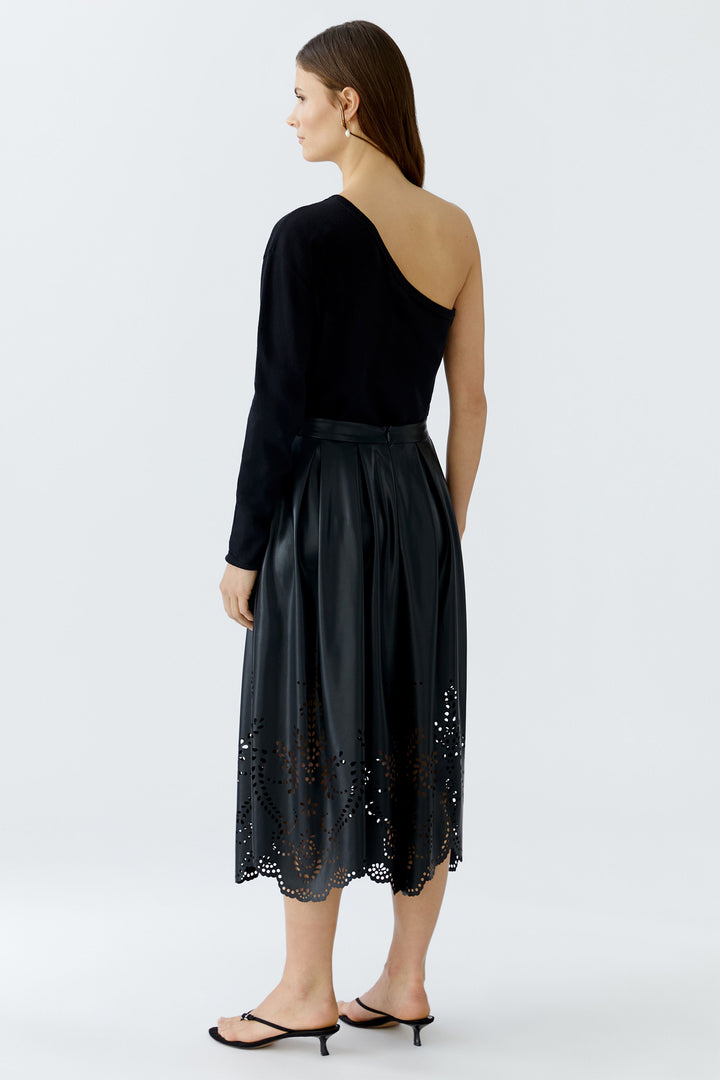 Oui Midi Skirt 93842 Black Punch Cut Pleather 9990 - Olivia Grace Fashion