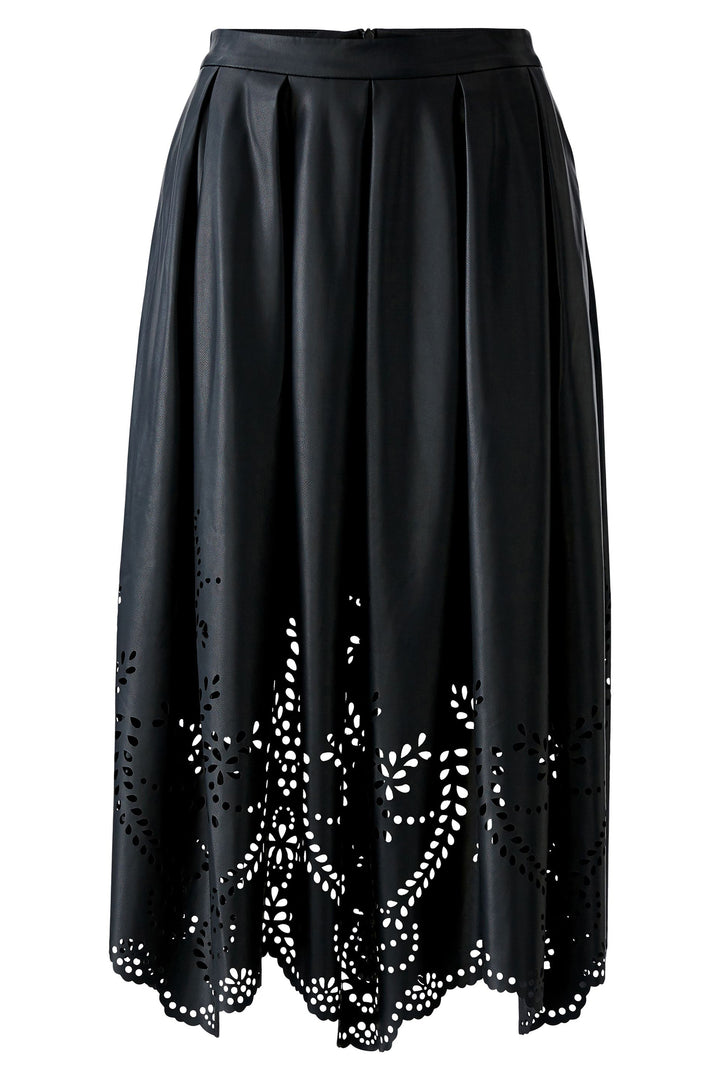 Oui Midi Skirt 93842 Black Punch Cut Pleather 9990 - Olivia Grace Fashion