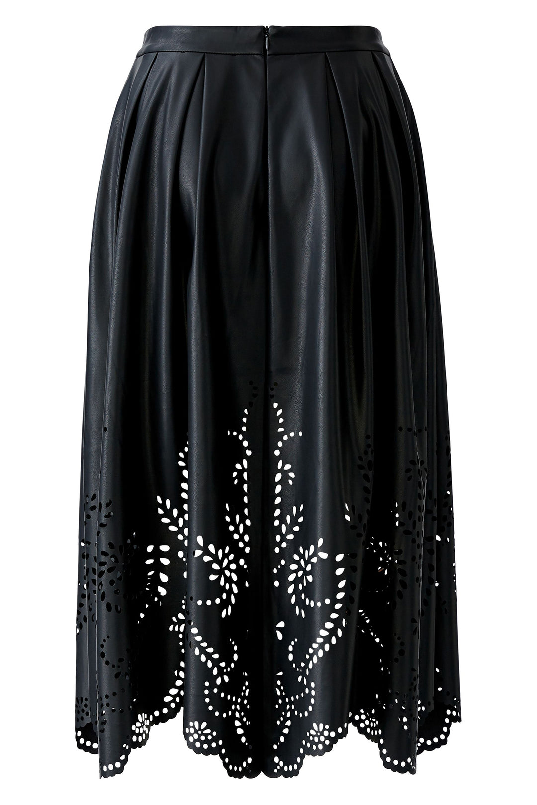 Oui Midi Skirt 93842 Black Punch Cut Pleather 9990 - Olivia Grace Fashion
