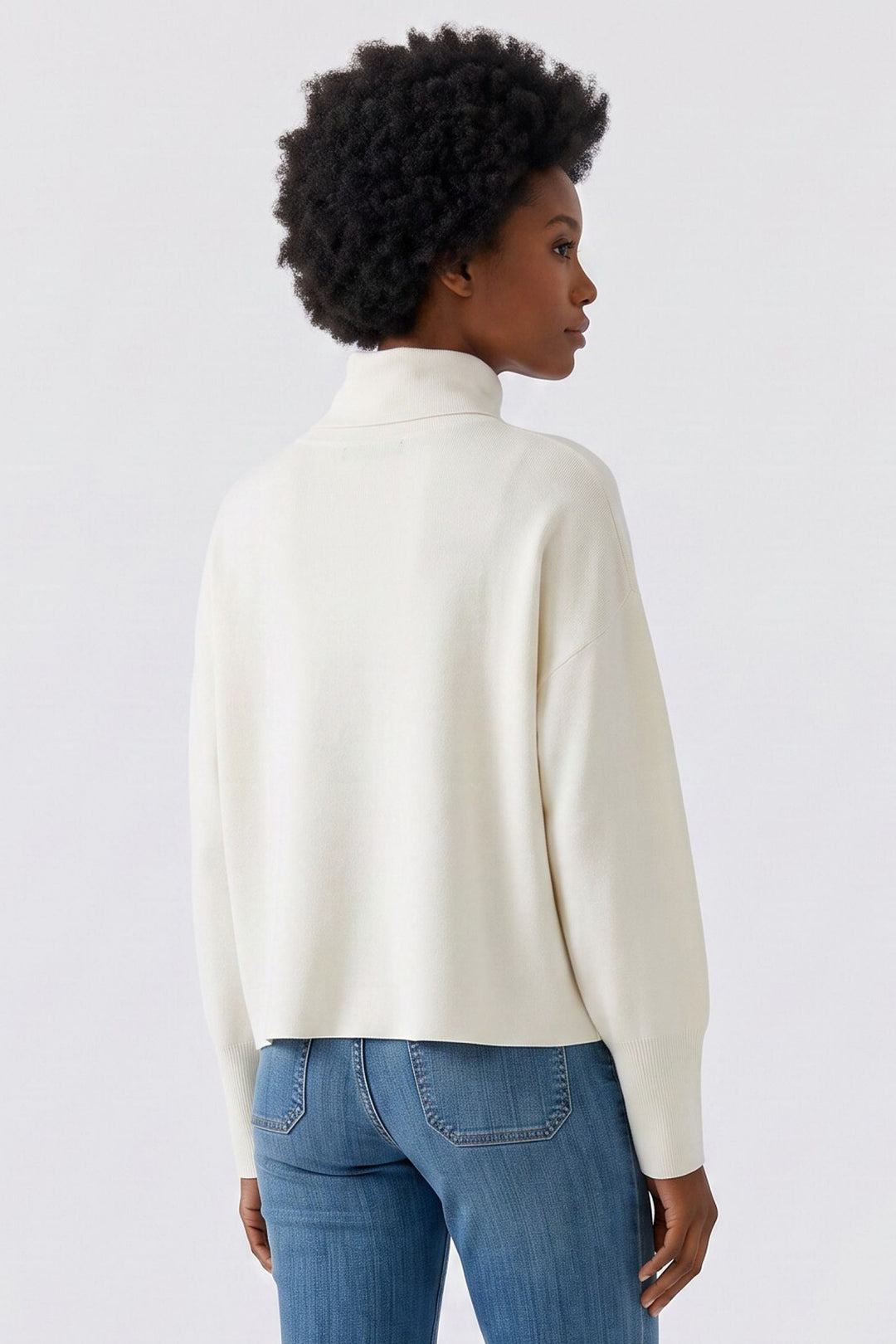 Oui Off White Roll Neck Pullover Jumper 99858 1021, back view cropped