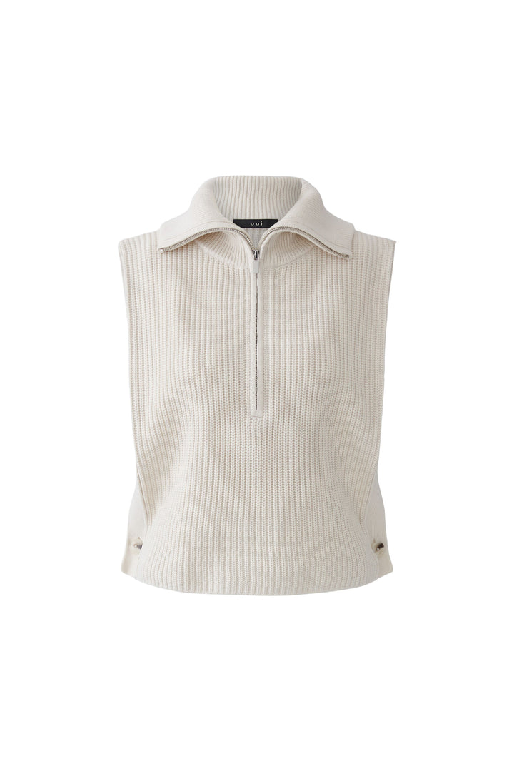 Oui Off White Sleeveless Half Zip Jumper 98049