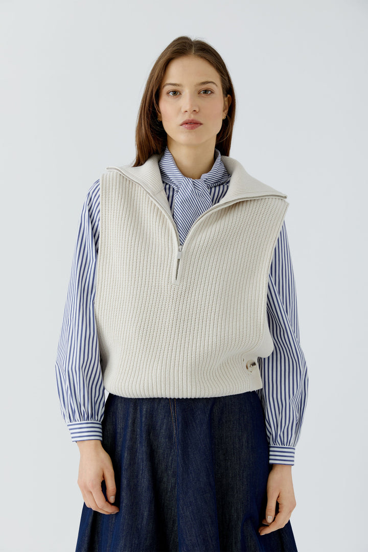 Oui Off White Sleeveless Half Zip Jumper 98049