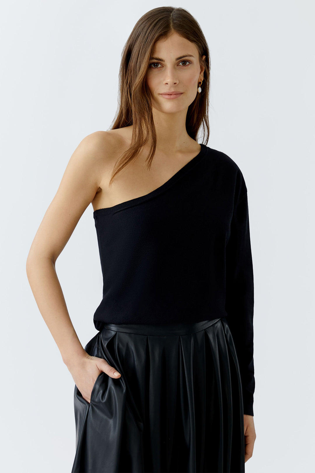 Oui One Shoulder Jumper 93922 Black 9990 - Olivia Grace Fashion