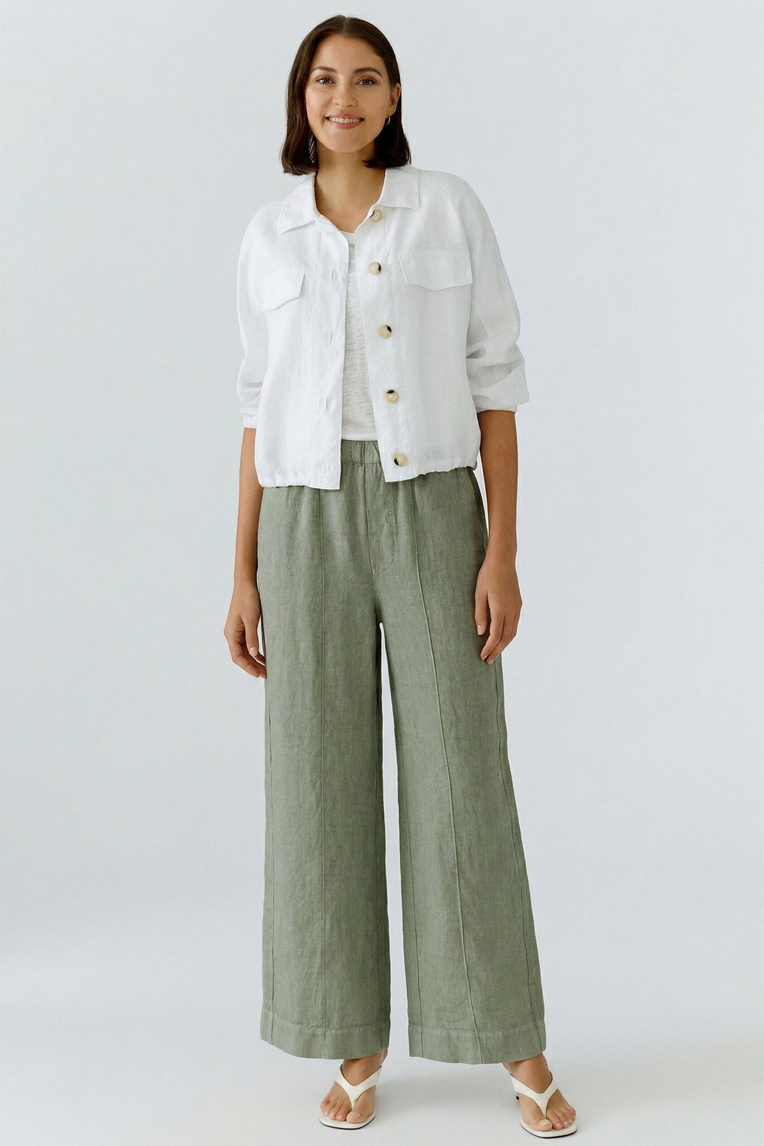 Oui Optic White Linen Shirt Jacket 97164