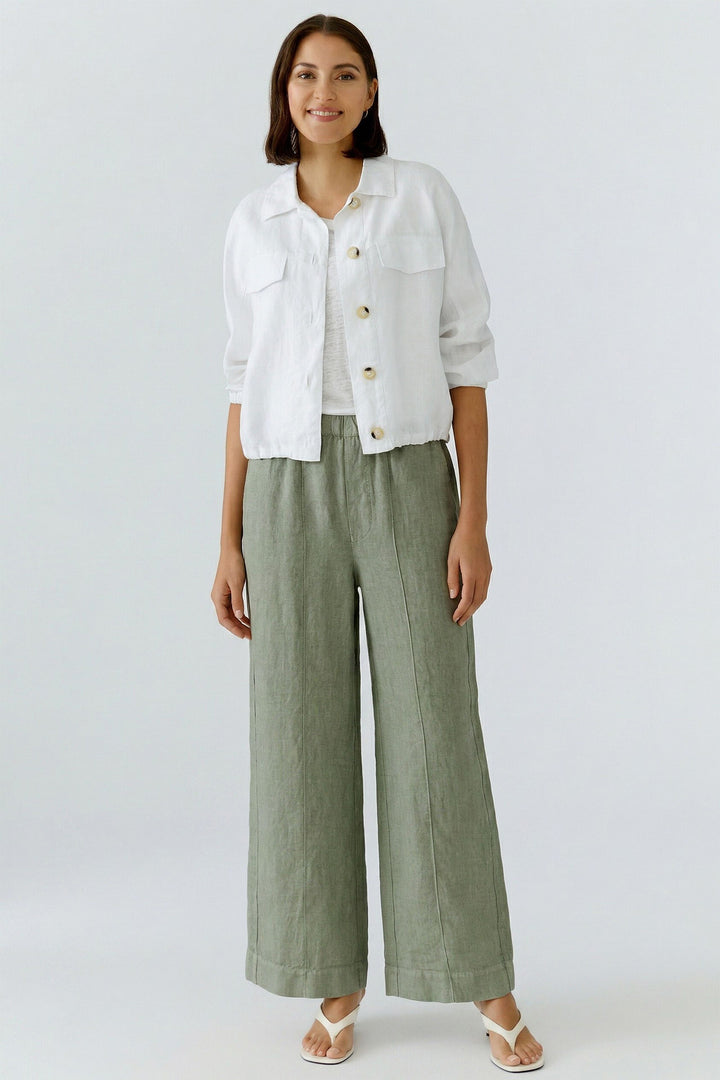 Oui Optic White Linen Shirt Jacket 97164