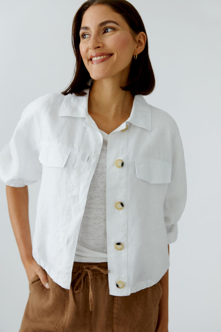 Oui Optic White Linen Shirt Jacket 97164