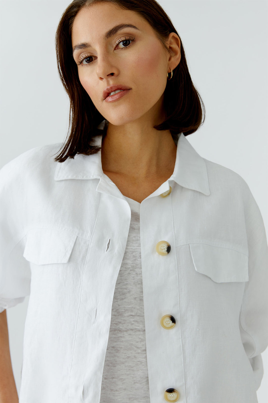 Oui Optic White Linen Shirt Jacket 97164