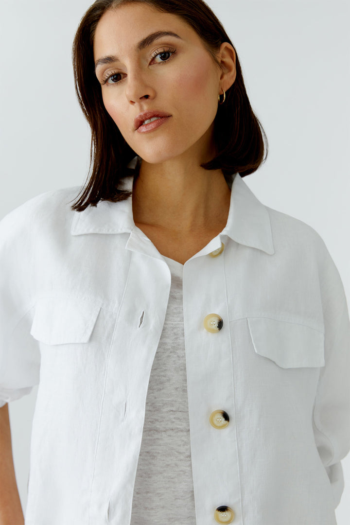 Oui Optic White Linen Shirt Jacket 97164