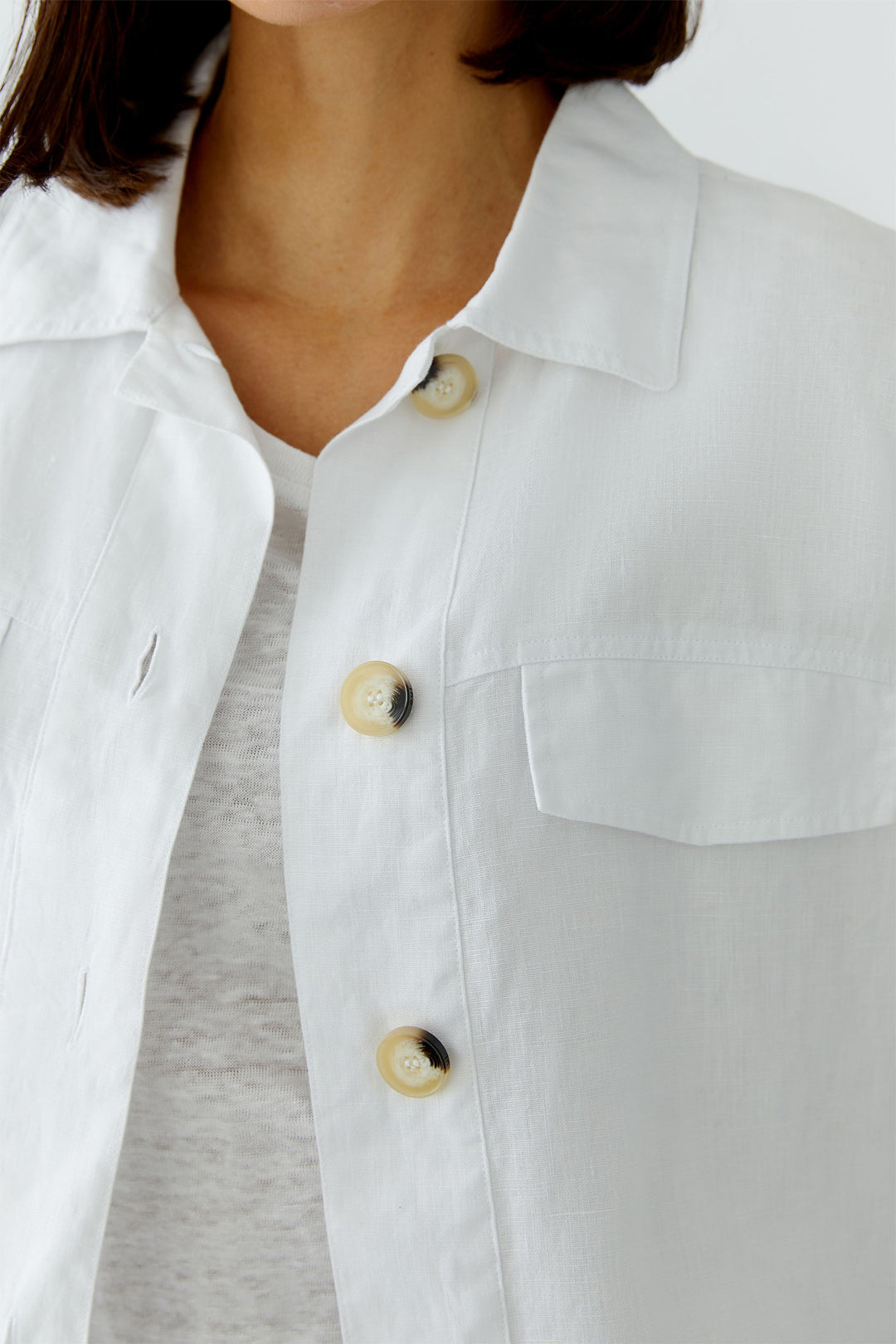 Oui Optic White Linen Shirt Jacket 97164
