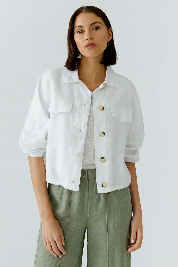 Oui Optic White Linen Shirt Jacket 97164