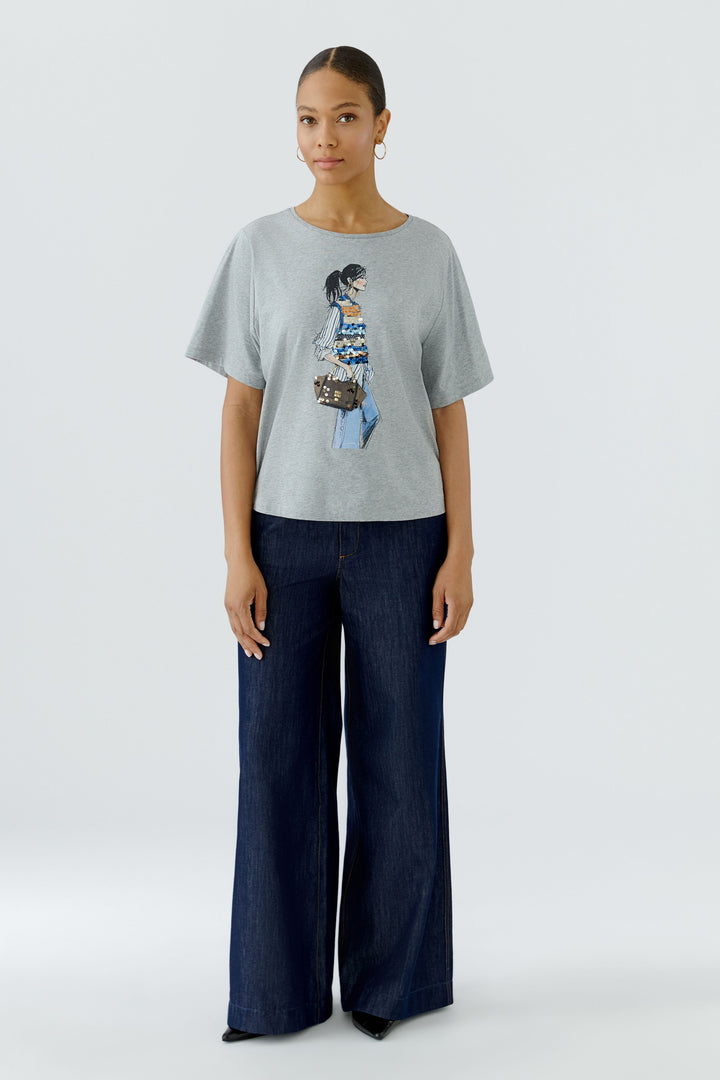 Oui Sequin Motif River Stone T-Shirt at Olivia Grace Fashion