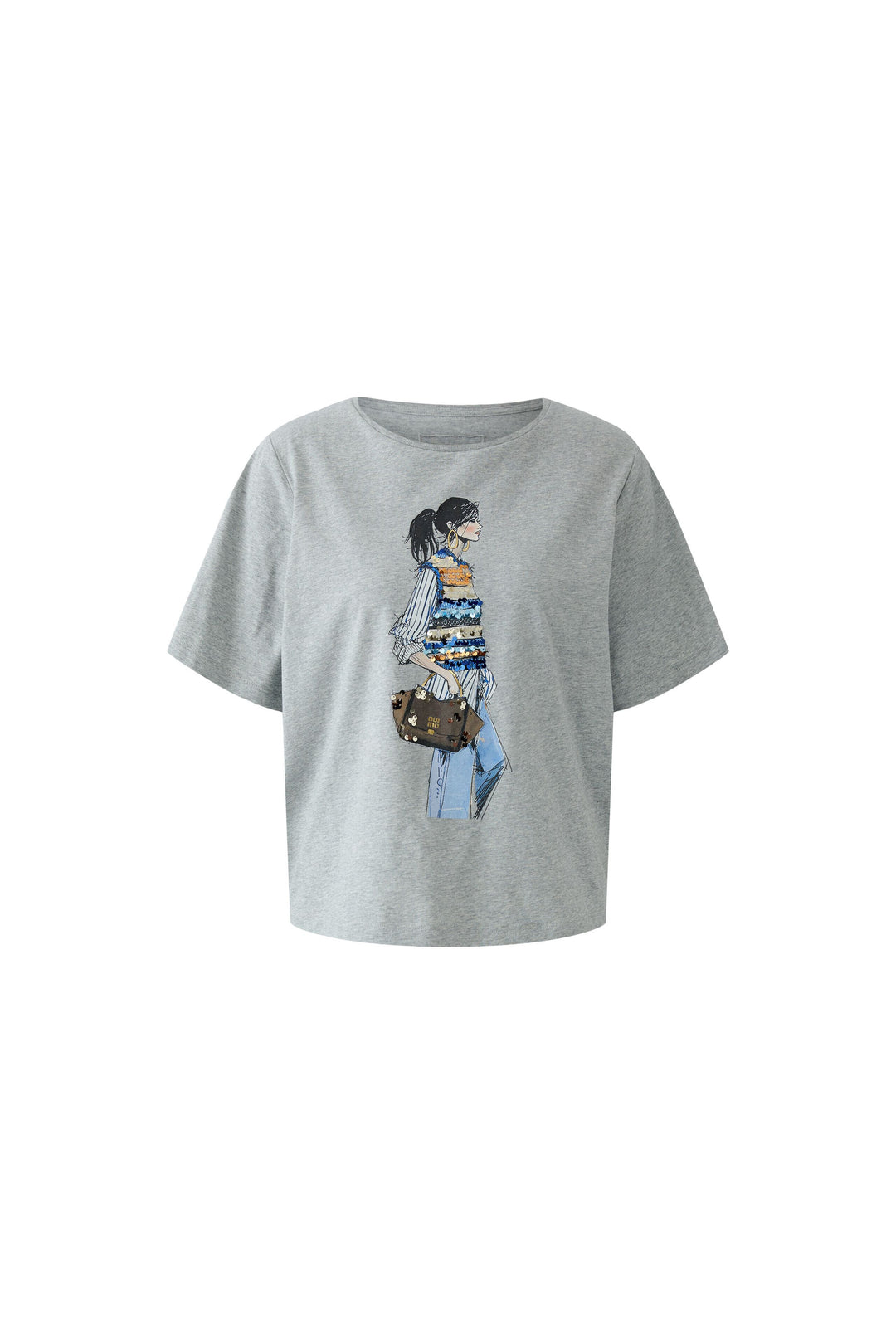 Oui Sequin Motif River Stone T-Shirt at Olivia Grace Fashion