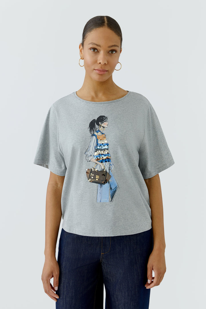 Oui Sequin Motif River Stone T-Shirt at Olivia Grace Fashion