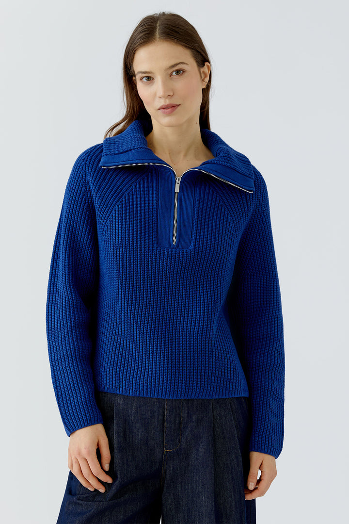 Oui Royal Blue Half Zip Jumper 98035 5424, front view on model