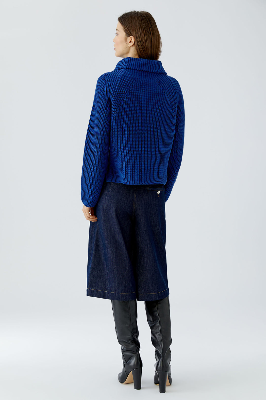 Oui Royal Blue Half Zip Jumper 98035 5424, full length back view on model