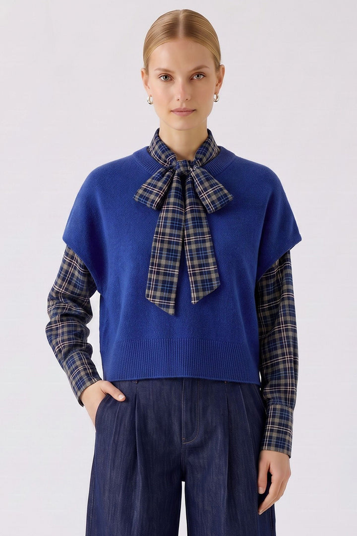 Oui Royal Blue Short Sleeve Jumper 98961 5424, front view on model