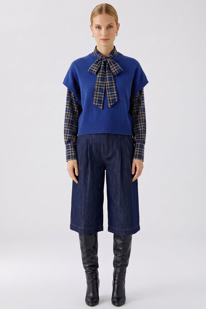 Oui Royal Blue Short Sleeve Jumper 98961 5424, full length front view on model